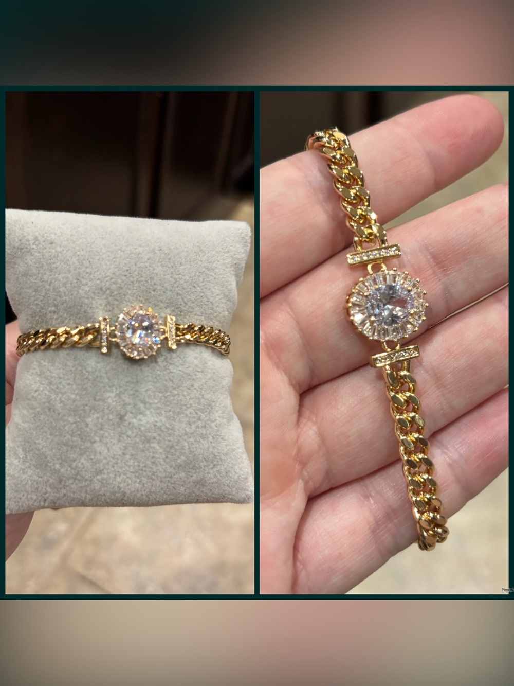 Gold Crystal Halo Chain Bracelet